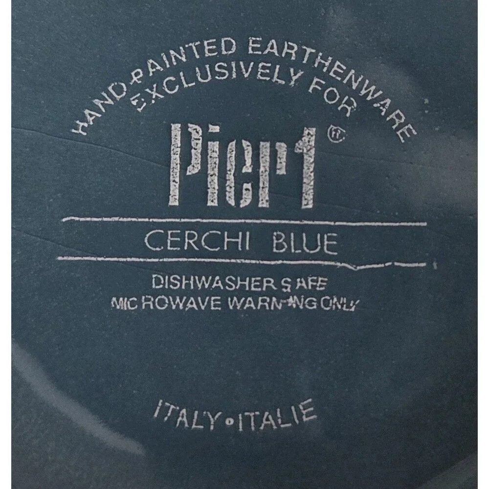 Pier 1 Cerchi Smoke White Blue Soup Cereal Salad Bowl Teal Hand Painted Retired
